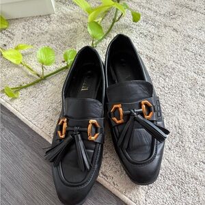 Zara Black Loafers with Tassel and Gold Accents